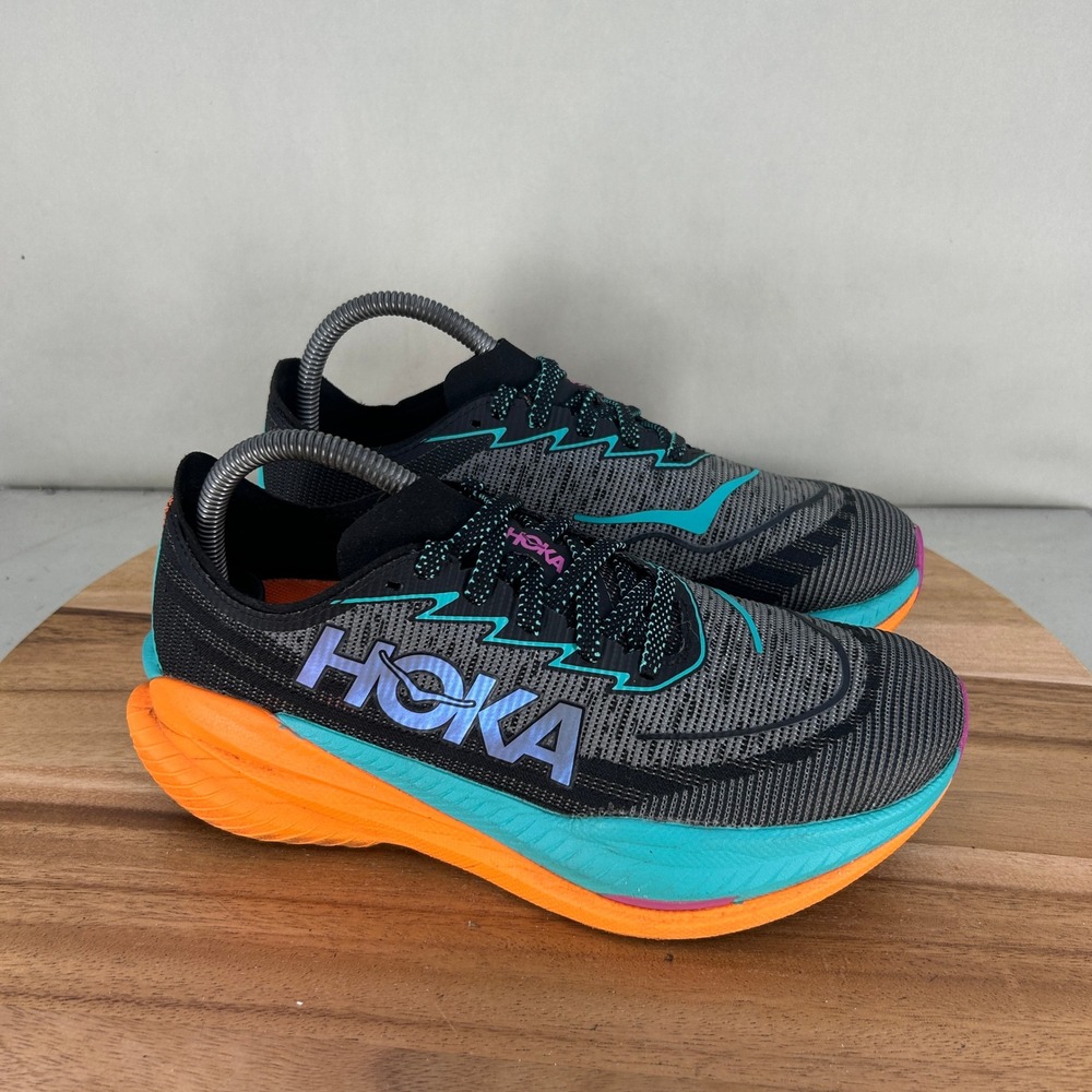 Hoka Mach X 2 Black Orange Teal Running Shoes 1162416-BCQ Womens 8.5 D Wide